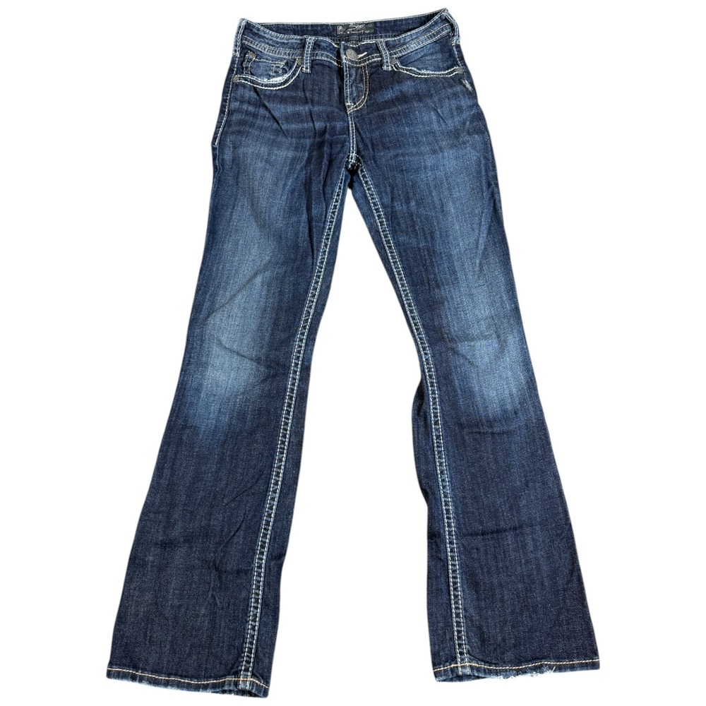Silver Jeans Women 27x31 Distressed Natsuki Blue Bootcut Dark Embroidered Denim‎